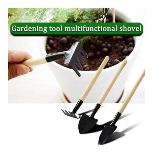 3Pcs/Set Mini Gardening Tools Wood Handle Stainless Steel Potted Plants Shovel Rake Spade Soil Raising Flowers Potted Plant Home