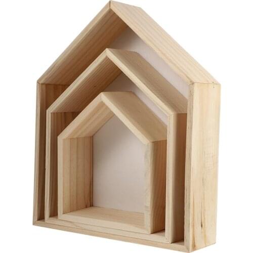 3pcs Organizer Wood House Shape Storage Racks Multifunction Wall Shelves For Home Storage Box