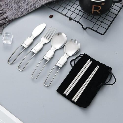 304 Folding Tableware Set Salad Spoon Fork Chopsticks Folding Spoon Outdoor Picnic Travel Portable Foldable