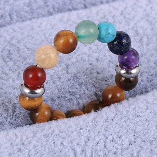 4mm Multicolor Natural Stone Beads 7 Chakra Rings Reiki Balance Meditation Healing Jewelry For Men Women