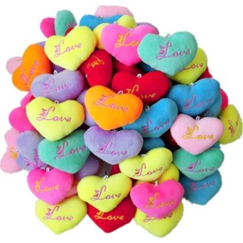 50pcs/Lot Heart Stuffed Plush Toys Small Gift for Party Wedding Present Small Pendant Cute Mini Doll Keychains
