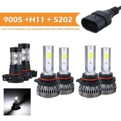 6pcs/set 12/24V Car Auto 9005 H11 5202 LED Headlight Fog Light 6000K White 360 degree Lamp Blub COB Chips DIY Parts Accessories