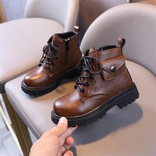 Children Martin Boots PU Leather Girls Boy Light Increased Ankle Botas 2021 Side Zipper