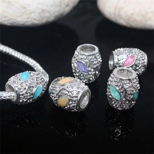 TUMBEELLUWA 1Lot (10Pc) Enamel Rondelle European Charm Loose Beads Fit Bracelet Chain DIY Jewerly Making