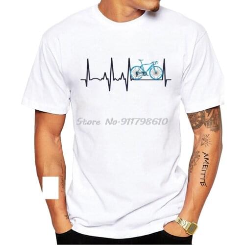 Road Bike Fixed Gear Bicycle Cycling Cyclist Heartbeat EKG Art Design T-Shirt Summer Men Short Sleeve White Casual Tops Boy Tees