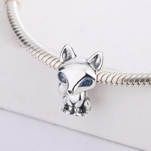 Hot Sale 925 Sterling Silver Beads DIY Jewelry Blue-Eyed Fox Charms For European Snake Chain Bracelets For Pandora