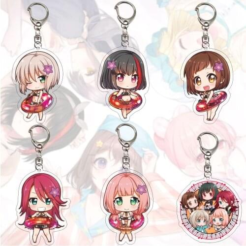 Game BanG Dream! Q Version Keychain Toyama Kasumi Ran Mitake Seta Kaoru Figures Acrylic Pendant Key Chain for Backpack Fans Gift