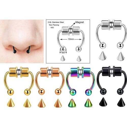 Fake Nose Ring Stainless Steel Horseshoe Magnetic Nose Ring Non Piercing Hoop Septum Rings Nose Stud Ear Clip Piercing Jewelry