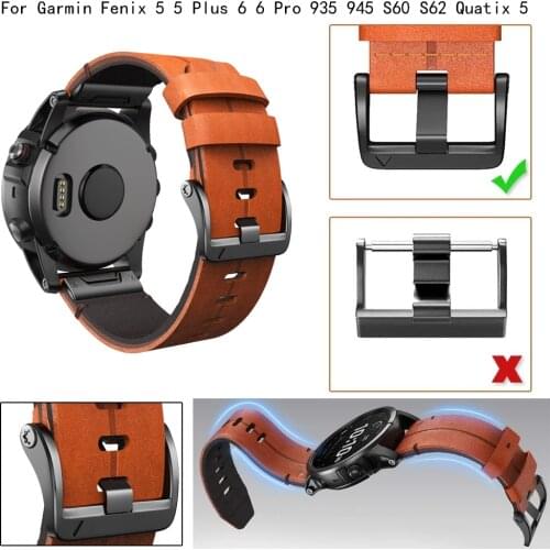 For Garmin Fenix 6 6X Pro 5 5X Plus 3/3HR Wristband Quickfit 26 22mm Leather Watch Strap Forerunner 935/945 3HR MK1 Bracelet