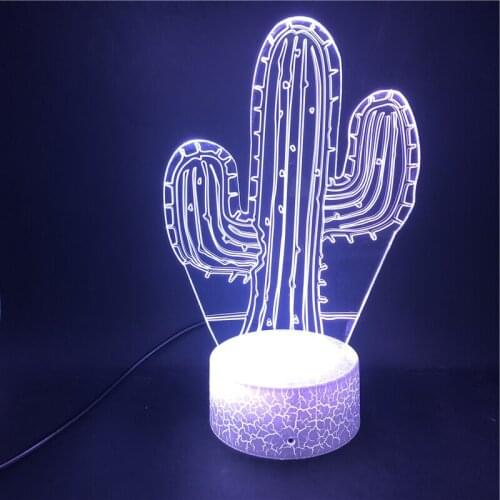Creative Kids Night Light 3D Cactus Tropical Table Lamp Bedroom Decor Lava Base with Remote Controller 16 Colors