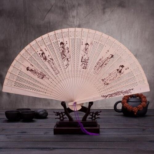 Hot 1PCS fan wood carved fan Window type engraved look process Womens sandalwwood Chinese wind gift Chinas wind fan Dance fan
