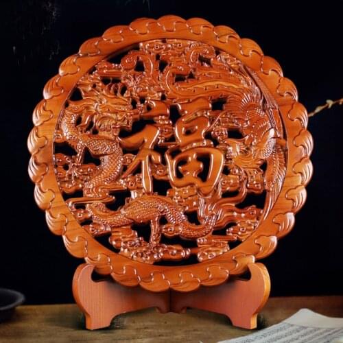 HOT SALE home living room office lobby fortune good luck Mascot Money Drawing Dragon Phoenix lucky FENG SHUI Wood carving