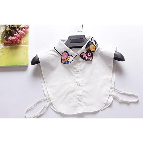 Linbaiway Embroidery Shirt Fake Collar for Women Cotton Removable Mujer Faux Cols False Collar Lapel Blouse Detachable Collars