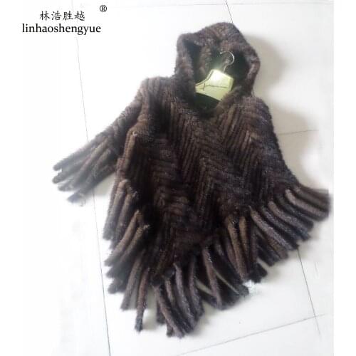Linhaoshengyue Natural Really Sets Mink Fur Shawl