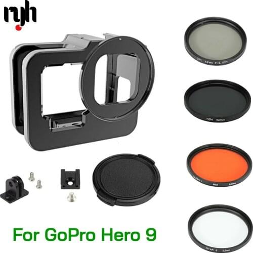 Metal Aluminum Protective Frame Case Cage for GoPro Hero 9 Black with 52mm CPL/Red/ND4/8/16/Star/10x Macro/Filter for go pro 9
