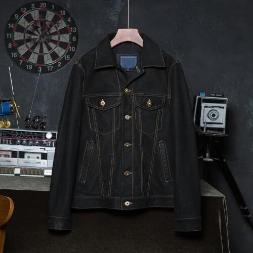 Men Leather Jacket Matte Thick 100% Real Cowhide Clothing Mens Genuine Leather Coat Autumn Asian Size Wholesale Drop Shipping