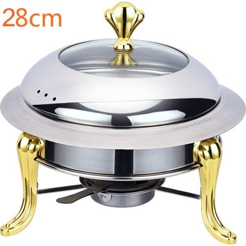 Stainless steel hotpot set mini hotpot pot holder tempered glass lid 30cm gold silver Chafing Dish Buffet pan Food Tray Warmer