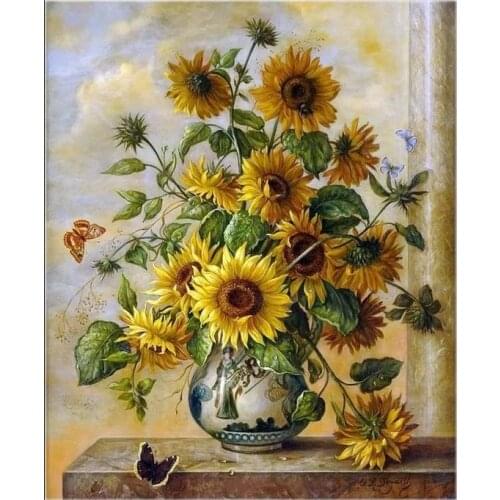 Sunflowers Vase Cross Stitch Kits 14CT Unprinted 11CT Print Crafts For Embroidered Handmade Art Counted Set Wall Home Decor