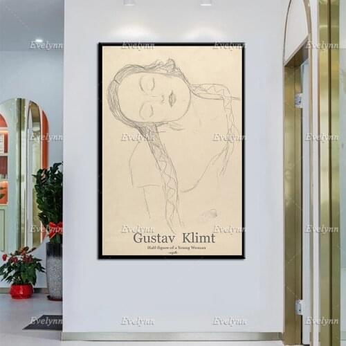 Half - Figure Of A Young Woman Print By Gustav Klimt, Klimt Art Print, Modern Art - Wall Art Home Decor Poster Canvas