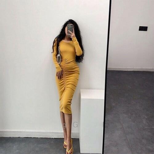 Autumn and winter new round neck long sleeve slim dress design sense tight elastic hip dress sexy temperament club dress A112