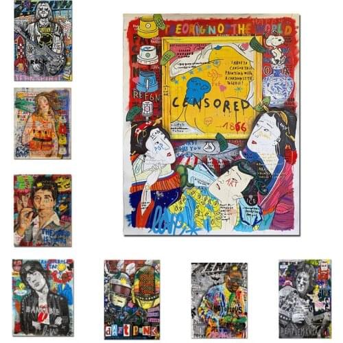 Pop Street Graffiti Art Portrait Canvas Printings Japanese Woman Poster Figure Painting Colorful Wall Picture Room Decoration