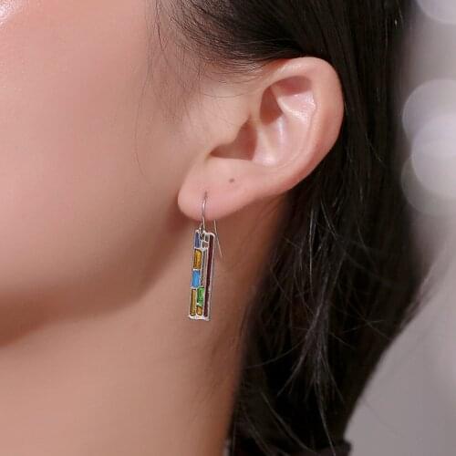 Rectangle Retro Metal Multi-Color Blue Yellow Green Red Dangle Earrings & Drop Earrings for Women