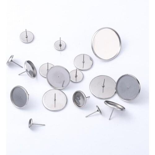 10-20Pcs 6-25mm Stainless Steel Blank Post Earring Stud Pins Base Cabochon Cameo Tray Bezels Setting For Jewelry Making Supplies