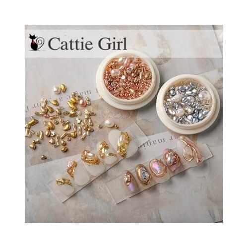 1Box Rose Gold Mermaid Irregular mixing Pearl 3D Nail Decorations Frame DIY Nail Accessories Bridal Nail European Style Design