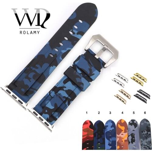 Rolamy 38 40 42 44mm Camo Blue Black Waterproof Silicone Rubber Replacement Wrist Watch Band Loops For Iwatch Series 4/3/2/1