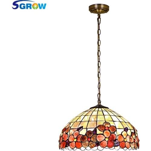 SGROW European Art Hanging Lamp Modern Red Shell Shade Pendant Light Fixture for Bedroom Living Room Study with E27 Bulb Lights