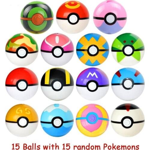 Action 15 Pcs/set Pokemon Balls with Random Figurines Collectible Toys for Chidren Mini Pearl Squirtle Pikachu Figures Pokeballs