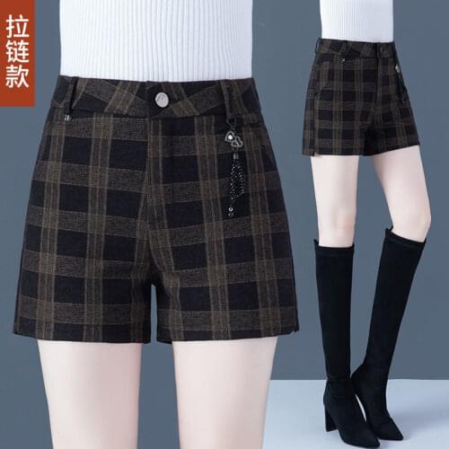 Shorts Women Woolen Plaid Shorts For Women Autumn And Winter Shorts Bootcut Pants Ropa Mujer
