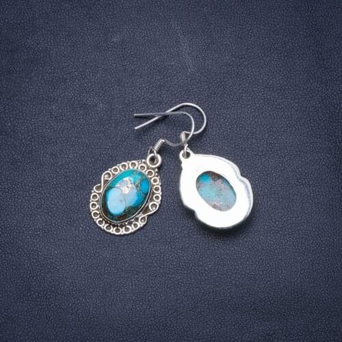 Natural Turquoise Handmade Unique 925 Sterling Silver Earrings 1.5" Y0245