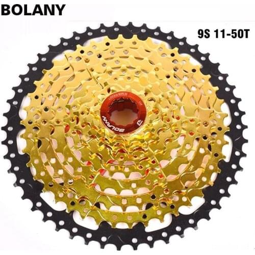 BOLANY Bicycle Freewheel MTB Cassete 9S 27S 11-42T 50T 32T Mountain Bicycle Parts 9 Speed Cassette Freewheel Compatible gold