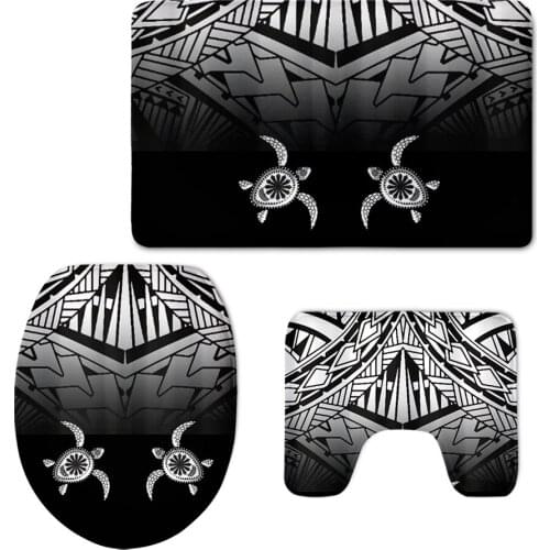 High Quality Polynesian Tribal Sea Turtle Printing Toilet Seat Cover Mat Bathroom Accessories 3pcs Washable Floor Rugs Carpets