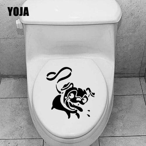 YOJA 20.4X21.9CM Dog Breed Living Room Home Decor Wall Sticker Toilet Decal Happy Running Pug T5-1615