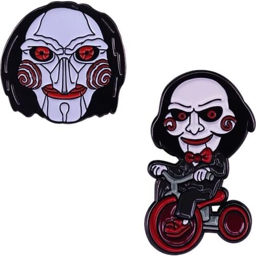 Classic Horror Movie SAW Inspired Lapel Pin Jigsaw Killers Billy Puppet Badge