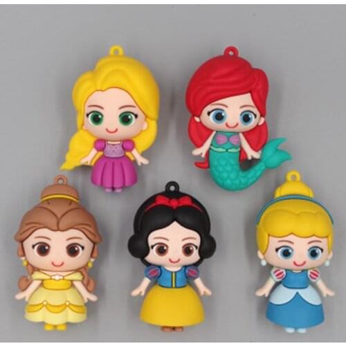 Disney princess1pcs cute cartoon doll keychain bag accessories pendant birthday gift 7cm doll plastic doll handmade accessories