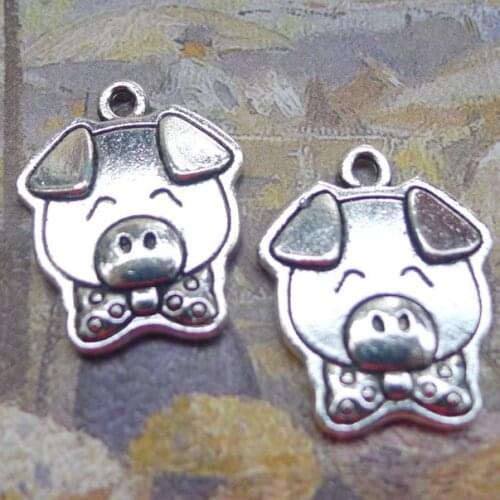 10PCS/Lot 15mm*20mm Pendant Antique Silver Color Pig Charms For DIY Jewelry Making Handmade Craft