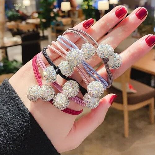 120pcs/lot DIY Simple Double Layer Drill Hair Bands Crystal 2 Balls Bowknot Rubber Band Hair Styling Tools Accessories HA1050