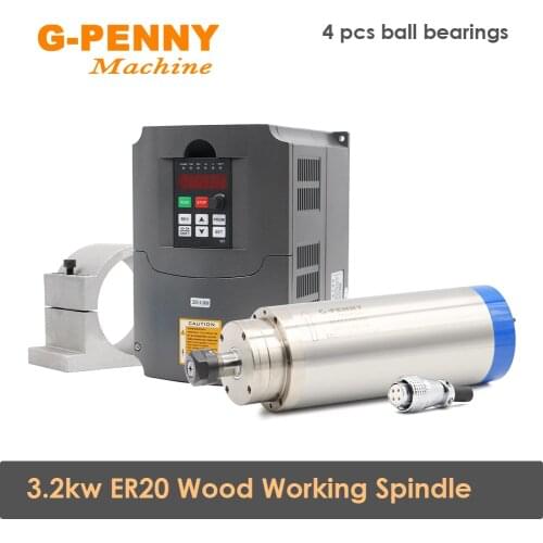 3.2kw ER20 Water cooled spindle Wood working spindle motor for CNC 4.0KW HUANYANG Inverter 100mm Bracket Kit
