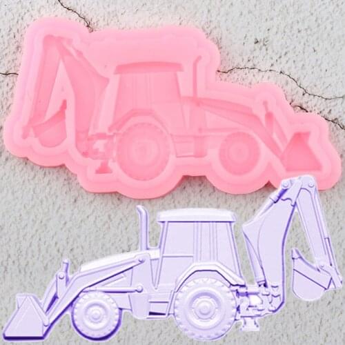 3D Excavator Silicone Molds Car Cupcake Topper Fondant Mold Baby Birthday Cake Decorating Tools Candy Chocolate Gumpaste Mould
