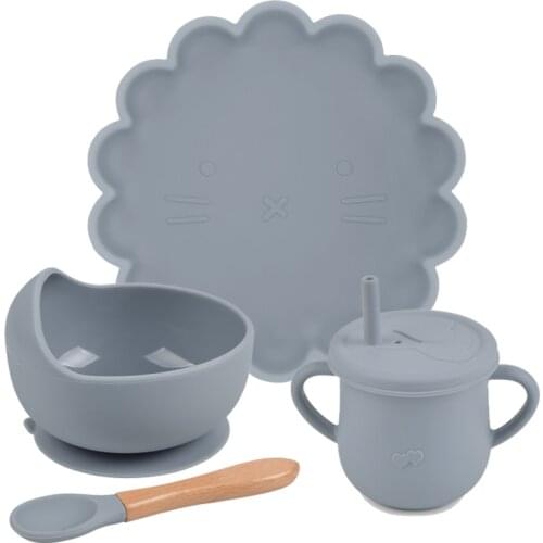 4PCS/Set Baby Plates Bowl Set Food Grade Silicone Baby Feeding Tableware Kitchenware Suction Childrens Tableware Baby Dishes