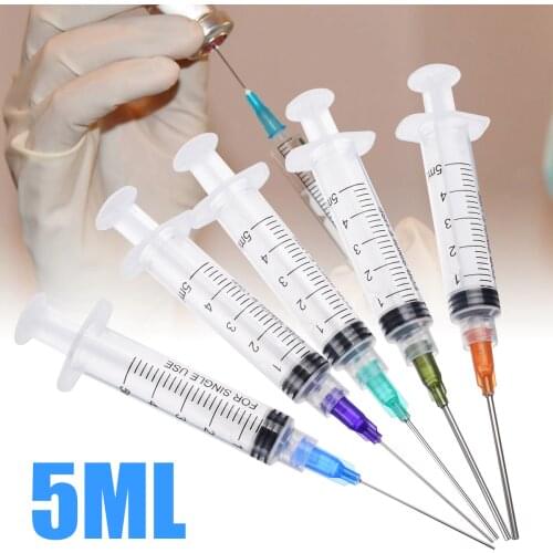 5PCS 5ml Dispensing Syringe Crimp Sealed Needle Tips For Glue Oil Ink Syringes Refilling Measure Industrial Tool Supplies