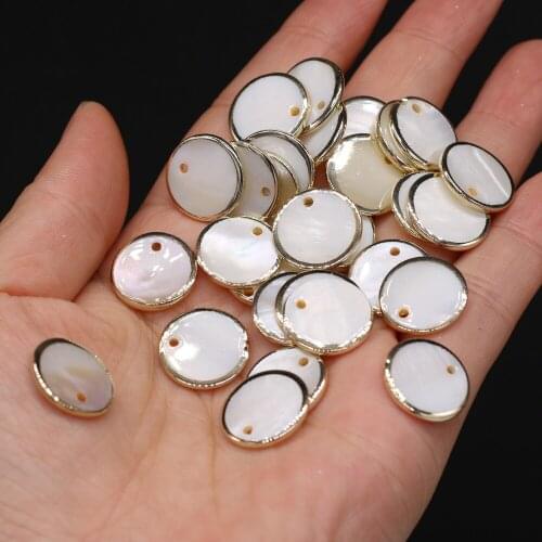 5PCSNew Natural Freshwater Shell Round White Gold-plated Pendant MakingDIY Necklace Jewelry Accessory Gift Mother of Pearl Shell