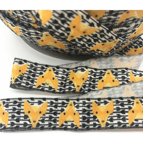 5 Yards 16mm Fox Patterns printed foe Ribbon elastic bands DIY Girl Hair tie headbands Hair accessories