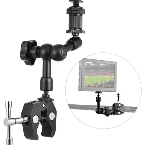 7inch Friction Arm Super Clamp Mount Adjustable Articulating Arm Plier Clip for Field Monitor LED Light Flash Microphone