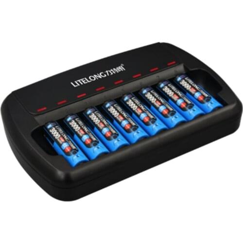 8PCS Large capacity 3000mAh 1.2v AA Ni-MH rechargeable battery + 8 slots universal AA AAA battery smart charger