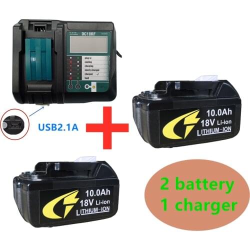 100% Latest Upgraded BL1860 Rechargeable Battery 18 V 10000mAh Lithium Ion for Makita 18v Battery BL1840 BL1850 +DC18RF Charger