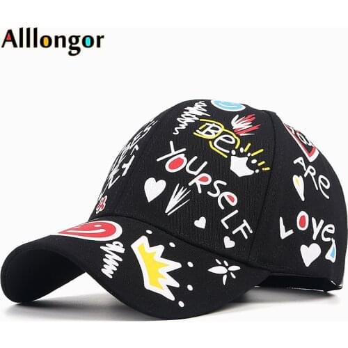 New 2020 Summer Black Baseball Caps Women gorra mujer Hip Hop Snapback Hat graffiti Letter Cartoon Print Woman Cap bone feminino